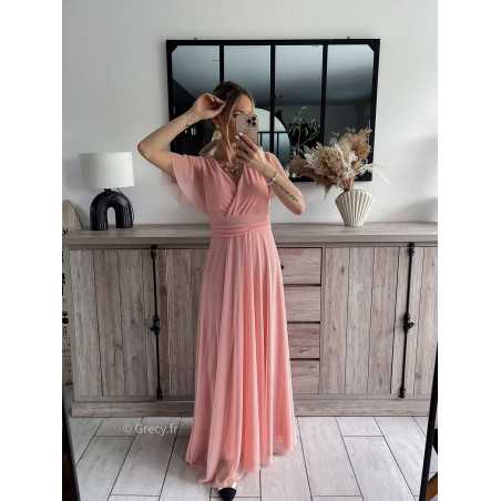 robe longue cérémonie rose clair pastel mariage baptême printemps été 2024 mode look ootd outfit grecy