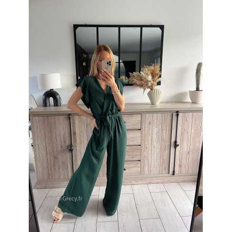 combinaison fluide vert sapin cérémonie tendance grecy été 2024 outfit ootd look