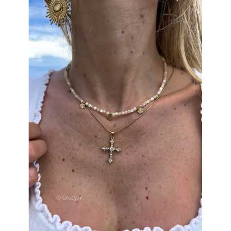 collier croix strass grecy bijoux acier inoxydable bijoux or doré