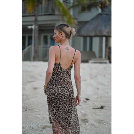 robe longue leopard zara dos ouvert bretelles mode ootd look printemps été 2024 plage