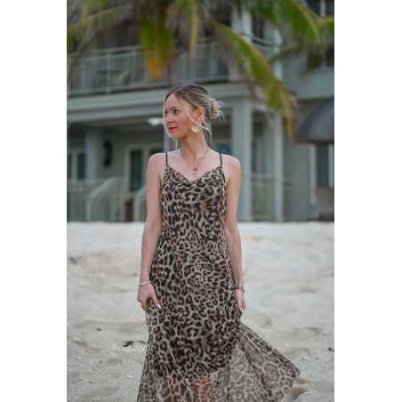 robe longue leopard zara dos ouvert bretelles mode ootd look printemps été 2024 plage