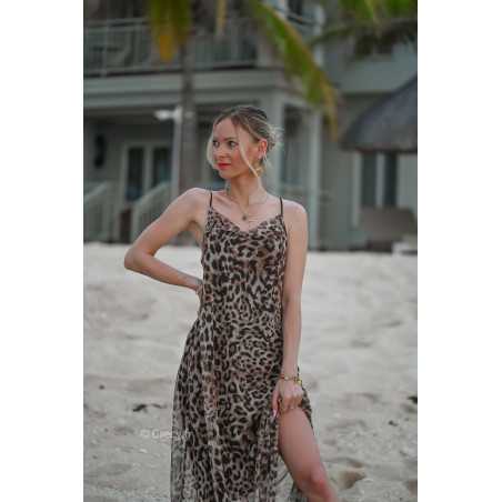 robe longue leopard zara dos ouvert bretelles mode ootd look printemps été 2024 plage