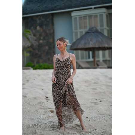 robe longue leopard zara dos ouvert bretelles mode ootd look printemps été 2024 plage