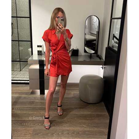 combishort rouge robe short jupe manches courtes mode ootd look printemps été 2024 plage