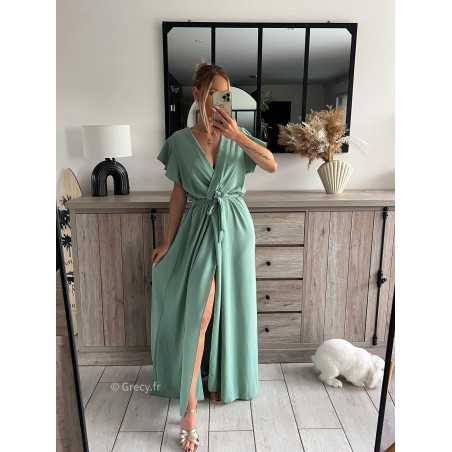 Robe longue vert pastel manches courtes volantées Taille Taille unique  convient du 34 au 42 Couleur Vert Pastel