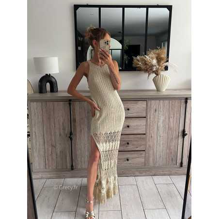 robe maille crochet dorée or paillettes plage grecy mode ootd outfit look printemps été 2024