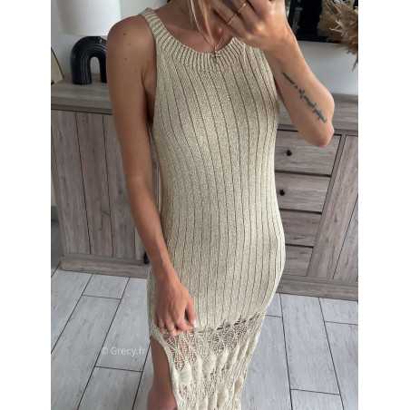 robe maille crochet dorée or paillettes plage grecy mode ootd outfit look printemps été 2024