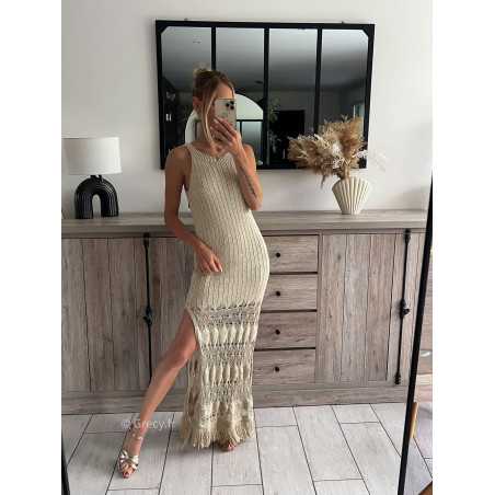 robe maille crochet dorée or paillettes plage grecy mode ootd outfit look printemps été 2024