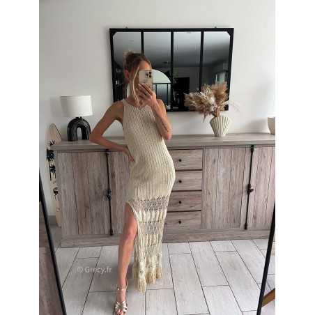 robe maille crochet dorée or paillettes plage grecy mode ootd outfit look printemps été 2024