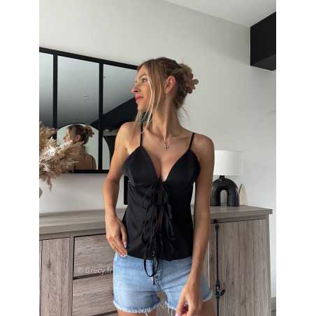 débardeur bretelles noir nouée noeuds devant zara grecy mode ootd outfit look printemps été 2024