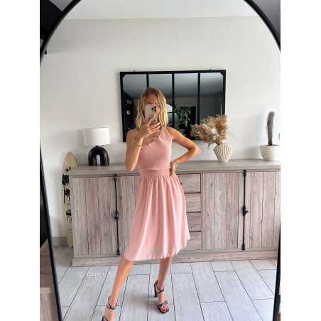 robe cérémonie rose clair une bretelle asymétrique plissé grecy mode ootd outfit look printemps été 2024