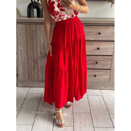 jupe longue rouge printemps été 2024 mode tendance look grecy