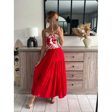 Jupe longue Lucie rouge avec taille elastique Couleur rouge Taille M L