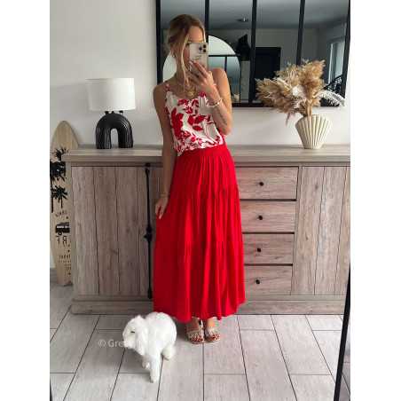 Jupe longue Lucie rouge avec taille elastique Couleur rouge Taille M L