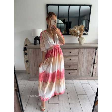 robe longue colorée rose clair beige tie and dye dégradé printemps été 2024 mode tendance look grecy