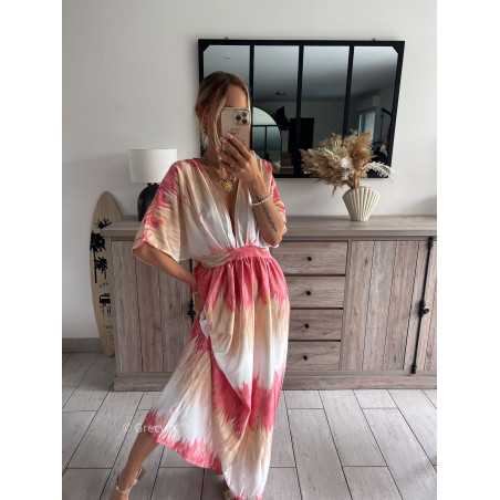 robe longue colorée rose clair beige tie and dye dégradé printemps été 2024 mode tendance look grecy