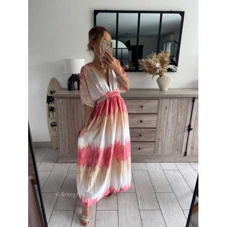 robe longue colorée rose clair beige tie and dye dégradé printemps été 2024 mode tendance look grecy