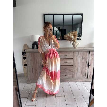 robe longue colorée rose clair beige tie and dye dégradé printemps été 2024 mode tendance look grecy