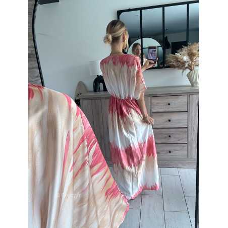 robe longue colorée rose clair beige tie and dye dégradé printemps été 2024 mode tendance look grecy