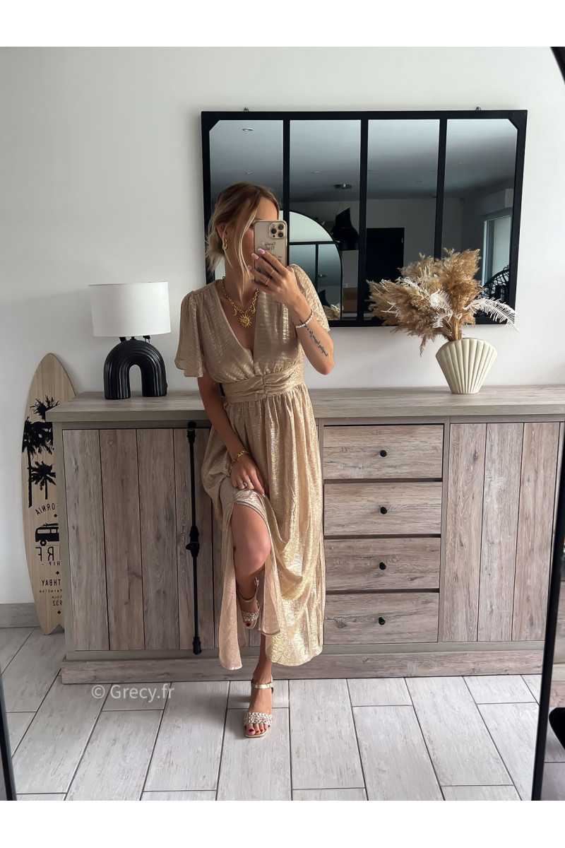 Robe soiree beige doré sale