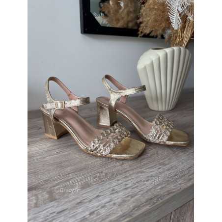 sandales dorées tressées or talons confortables cérémonie mariage soirée printemps été 2024 mode tendance look grecy