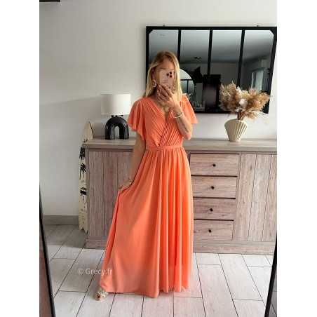 robe longue orange cérémonie printemps été 2024 mode tendance grecy look