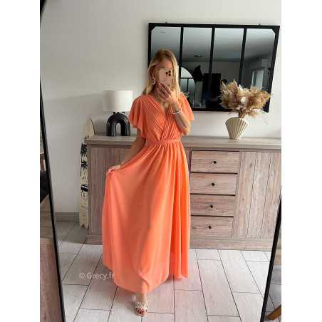 Robe longue ceremonie orange manches courtes Couleur orange Taille Taille unique convient du 34 au 42