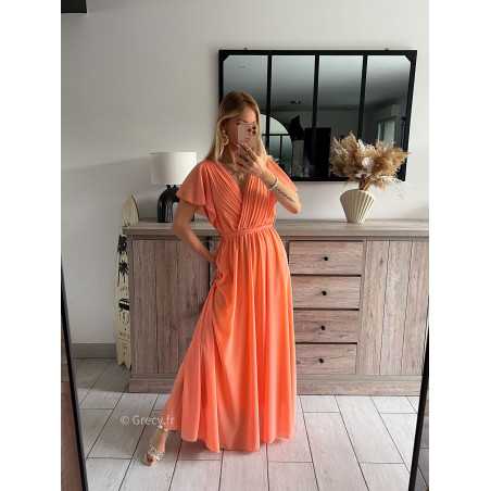 robe longue orange cérémonie printemps été 2024 mode tendance grecy look