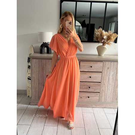 robe longue orange cérémonie printemps été 2024 mode tendance grecy look