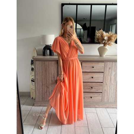 robe longue orange cérémonie printemps été 2024 mode tendance grecy look