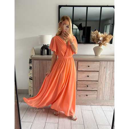 Robe longue ceremonie orange manches courtes Couleur orange Taille Taille unique convient du 34 au 42