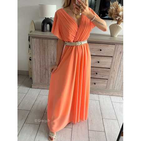 robe longue orange cérémonie printemps été 2024 mode tendance grecy look