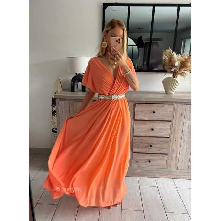 robe longue orange cérémonie printemps été 2024 mode tendance grecy look