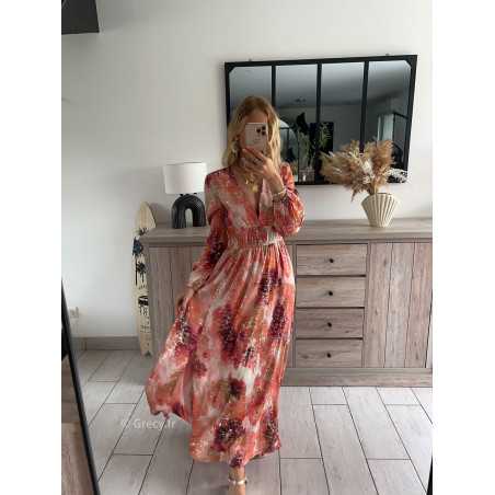 robe longue cérémonie rose terracotta dorée gold mariage été Summer 2024 mode tendance grecy look