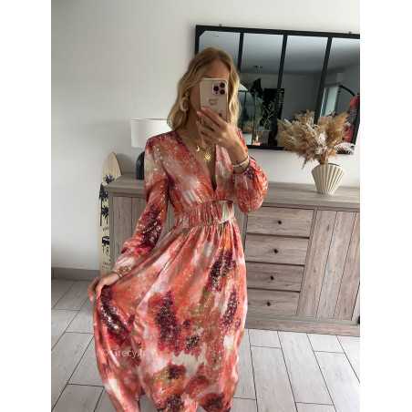 robe longue cérémonie rose terracotta dorée gold mariage été Summer 2024 mode tendance grecy look