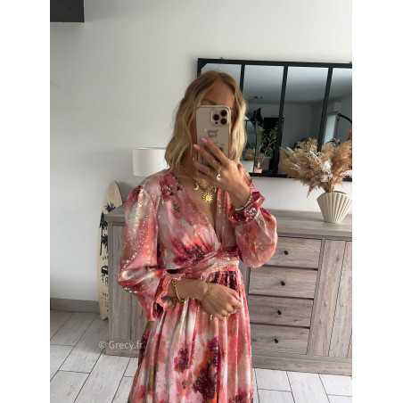 robe courte cérémonie rose terracotta dorée gold manches longues mariage été Summer 2024 mode tendance grecy look