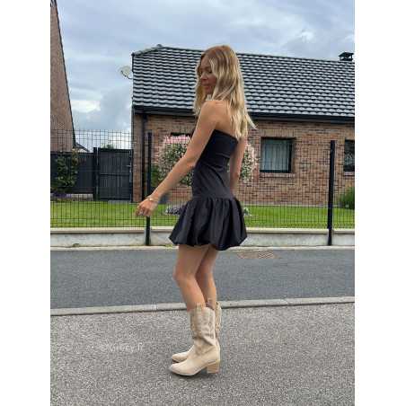 robe courte bustier noire ballon été Summer 2024 mode tendance grecy look