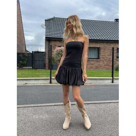 robe courte bustier noire ballon été Summer 2024 mode tendance grecy look