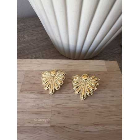 Boucles d'oreilles coquillages dorés or acier inoxydable légères bijoux tendances grecy été 2024