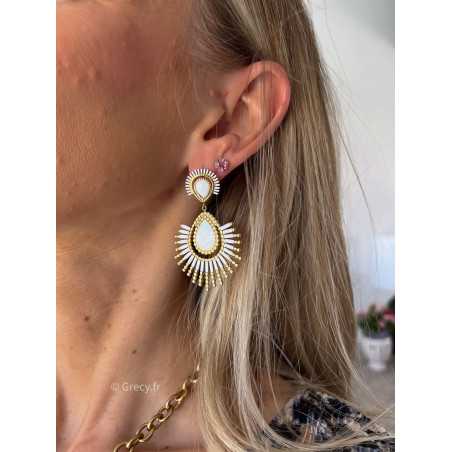 Boucles d'oreilles blanches dorés or acier inoxydable légères bijoux tendances grecy été 2024