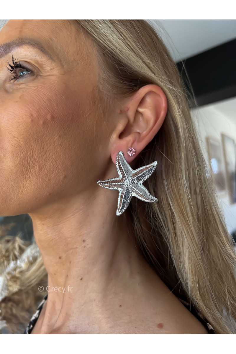 Boucles d'oreilles étoile de mer argentés acier inoxydable légères bijoux tendances grecy été 2024