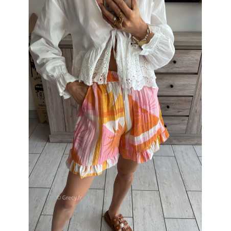 short rose orange summer soleil sun fluide élastique mode tendance look grecy été 2024