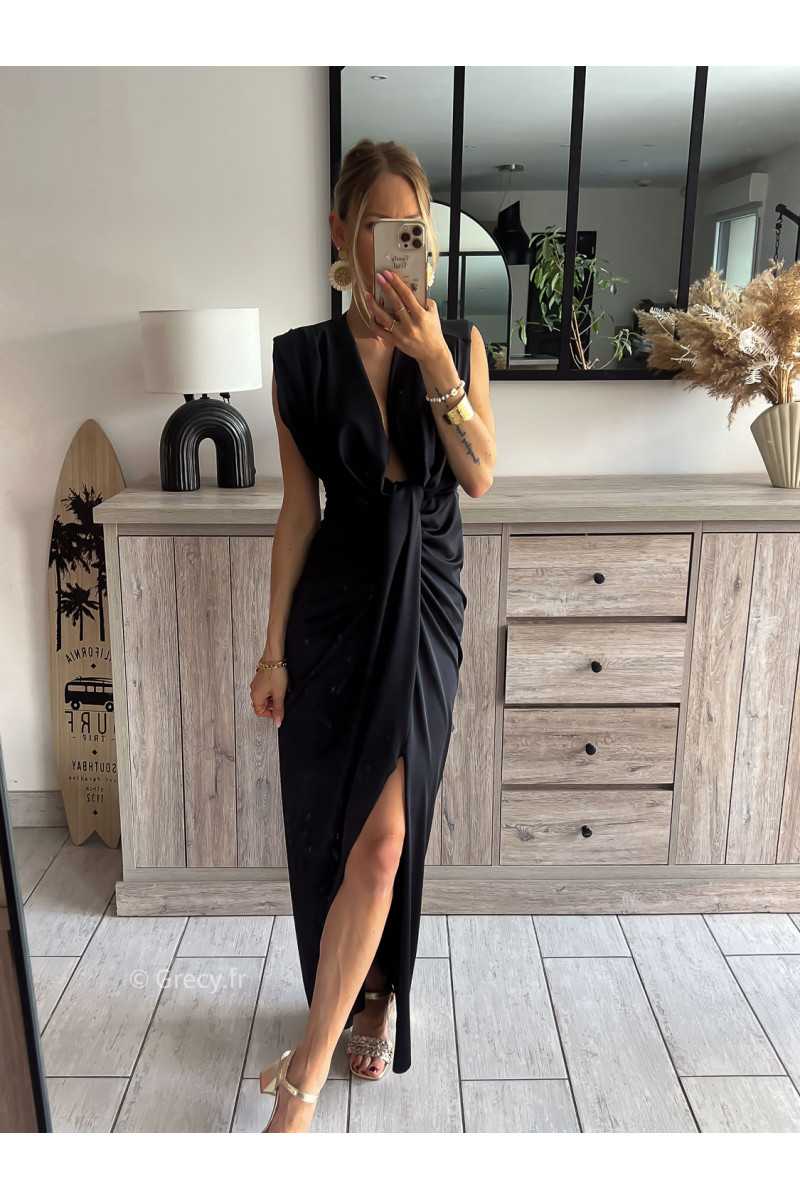 robe longue noire fendue déolleté chic soirée mode tendance look grecy été 2024