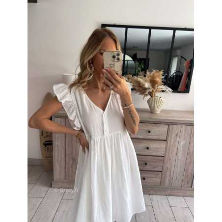 robe blanche gaze de coton grecy printemps été 2024 fluide léger mode look ootd