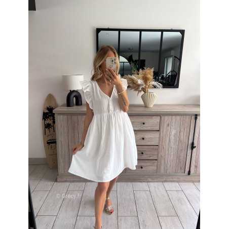 Robe courte et fluide en gaze de coton blanche Taille S Couleur Blanc