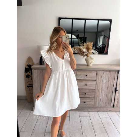 robe blanche gaze de coton grecy printemps été 2024 fluide léger mode look ootd