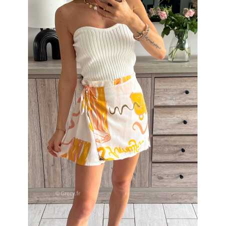 jupe short citrons jaune motifs grecy mode tendance look été 2024