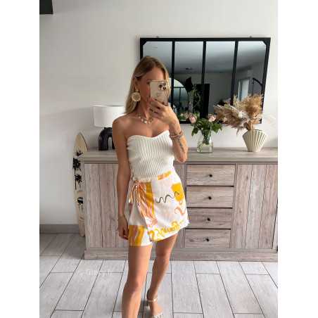 jupe short citrons jaune motifs grecy mode tendance look été 2024