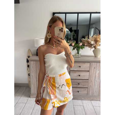 jupe short citrons jaune motifs grecy mode tendance look été 2024