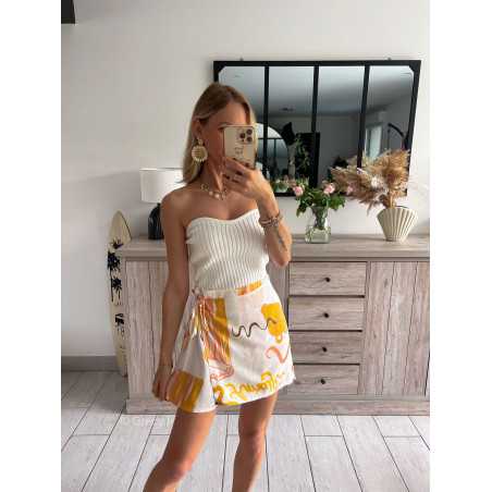 jupe short citrons jaune motifs grecy mode tendance look été 2024